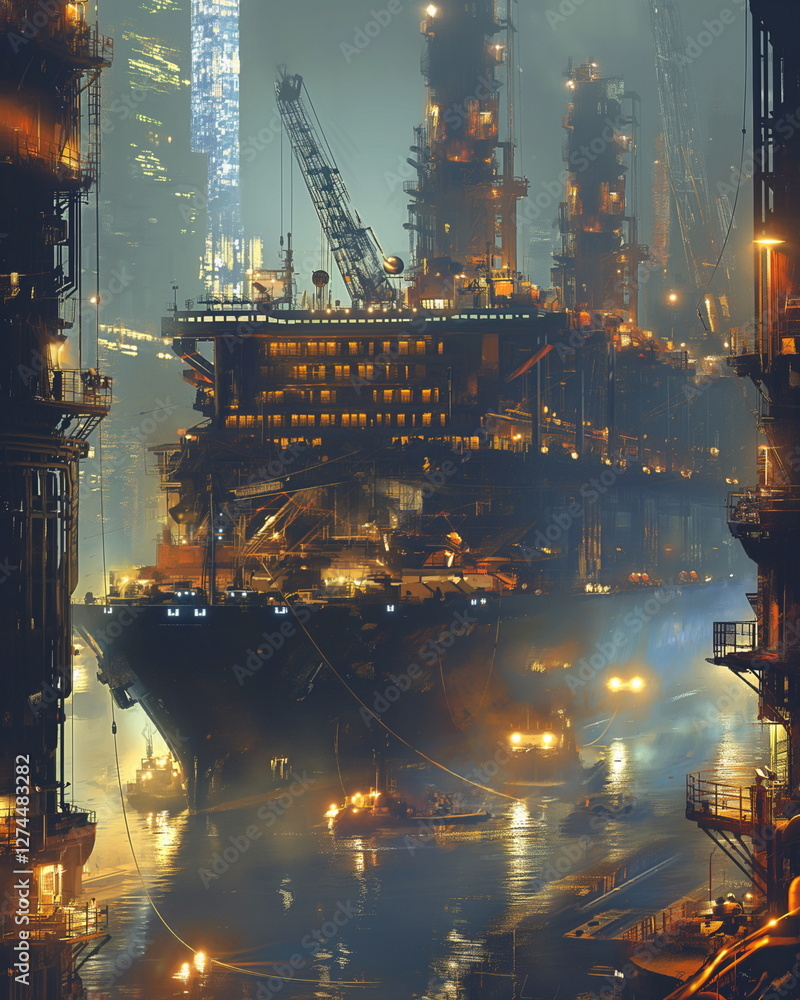 Poster a bulk carrier in port giant cranes loading bulk m_010