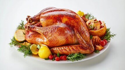 Roasted turkey, garnished, platter, studio, Thanksgiving