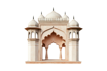 Elegant sandstone pavilion with intricate arches and domes a serene architectural marvel