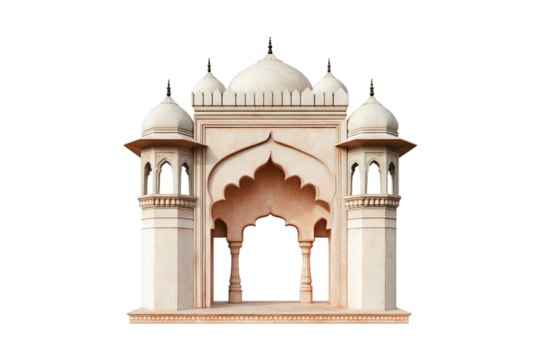 Elegant sandstone pavilion with intricate arches and domes a serene architectural marvel