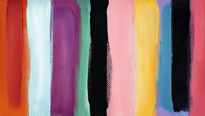 Fototapeta premium Abstract background with colorful vertical stripes of acrylic paint, hand-drawn with an oil brush on canvas. Modern art. Abstract painting. Hand-painted texture. Wide banner