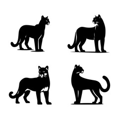 Standing Cougar Silhouette Vector Set – Powerful Wild Cat Illustrations for Logos & Design
