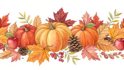 Autumn Watercolor Harvest Composition Pumpkins, Leaves and Berries, Fall, Thanksgiving Autumn, Watercolor