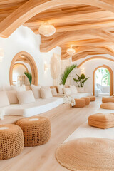 Minimalist Relaxation Room with Wooden Beams
