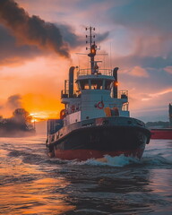 Fototapeta premium A tug in the muddy waters of the river its powerfu_007
