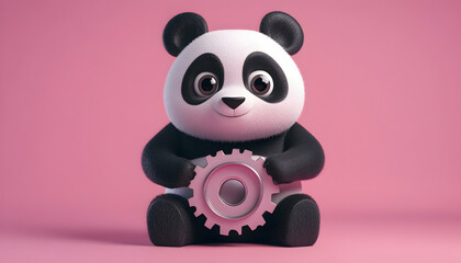 Naklejka premium Cartoon panda mascot with 3D spare part