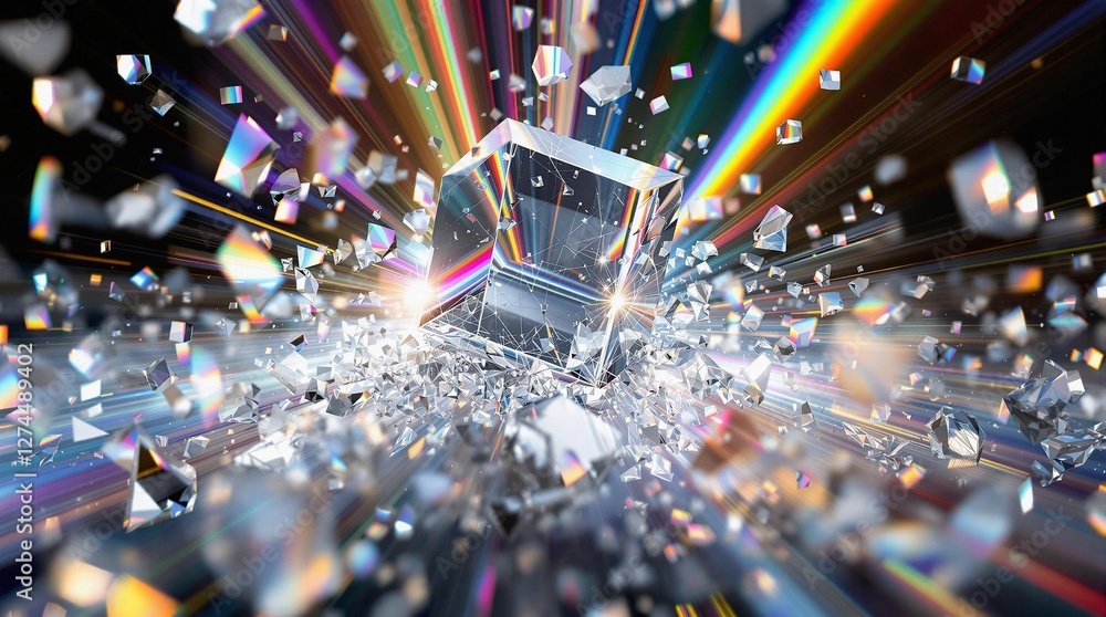 Aufkleber a close-up shot of a vibrant, colorful light source emanating from a prism, surrounded by a myriad o