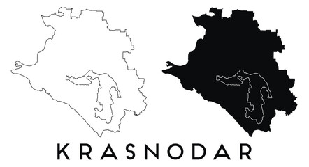 Krasnodar city map with black border outline vector