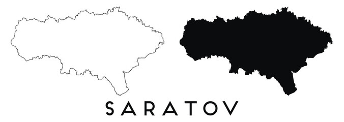 Fototapeta premium Saratov city map with black border outline vector