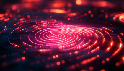 Abstract swirling design, vibrant crimson concentric circles, digital art, graphic background