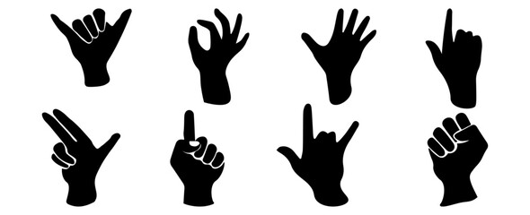 Hand gesture icons collection, hand silhouettes, Vector illustrations of editable stroke icons collection.
