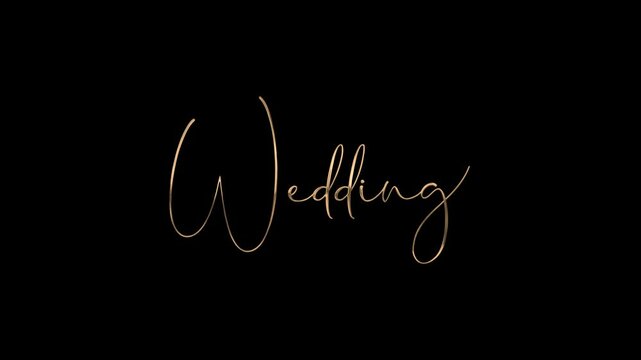 Happy Wedding text animation with gold color on transparent background for elegant wedding invitations, anniversary cards, or romantic social media posts about marriage celebrations.