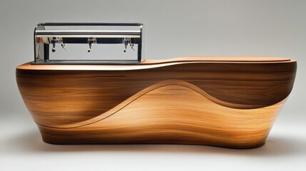 Sleek wooden coffee machine with a modern design, showcasing craftsmanship and functionality