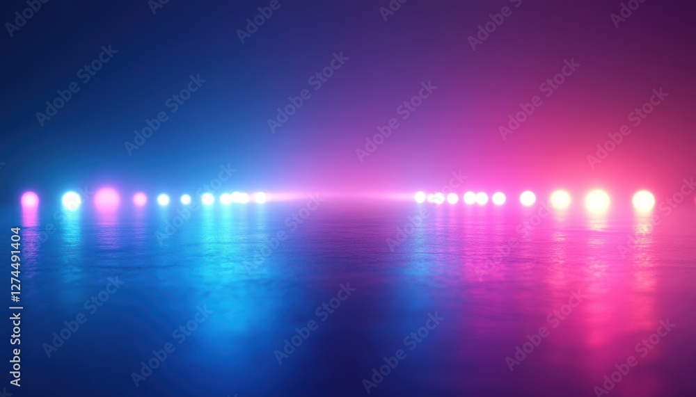 Poster futuristic neon lights illuminating a reflective surface creating a vibrant pathway