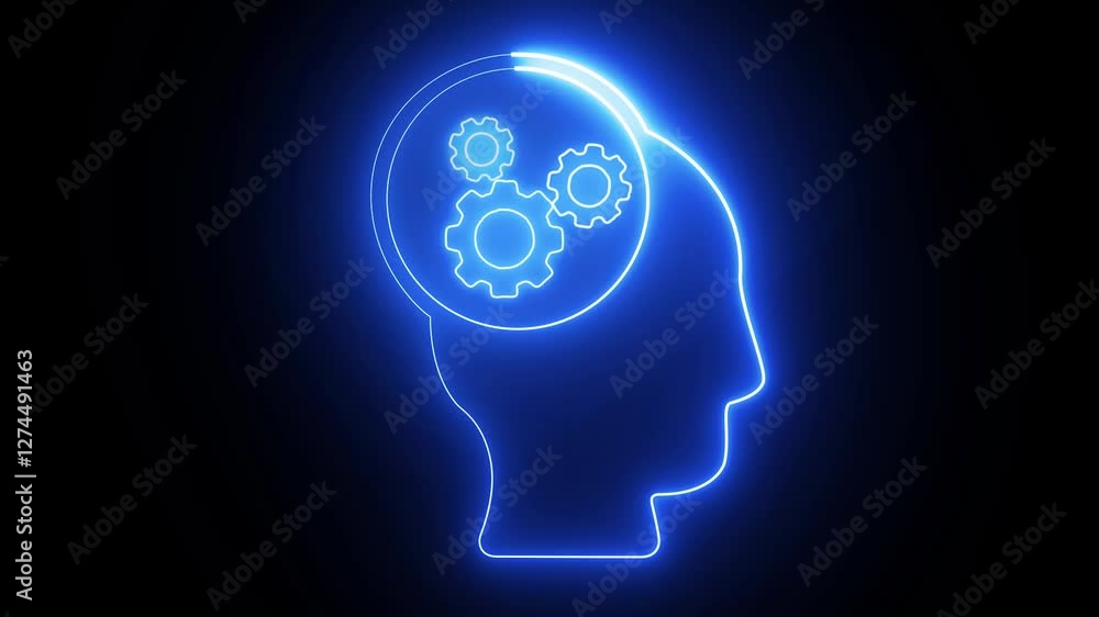 Poster settings icon animation , glowing neon line setting icon with spinning gears icon animated. technolo