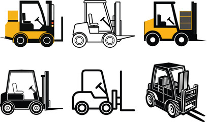 Forklift vector silhouette illustration 