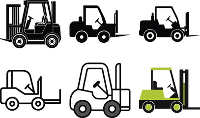  Forklift vector silhouette illustration 