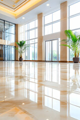 Modern Office Lobby with Large Windows