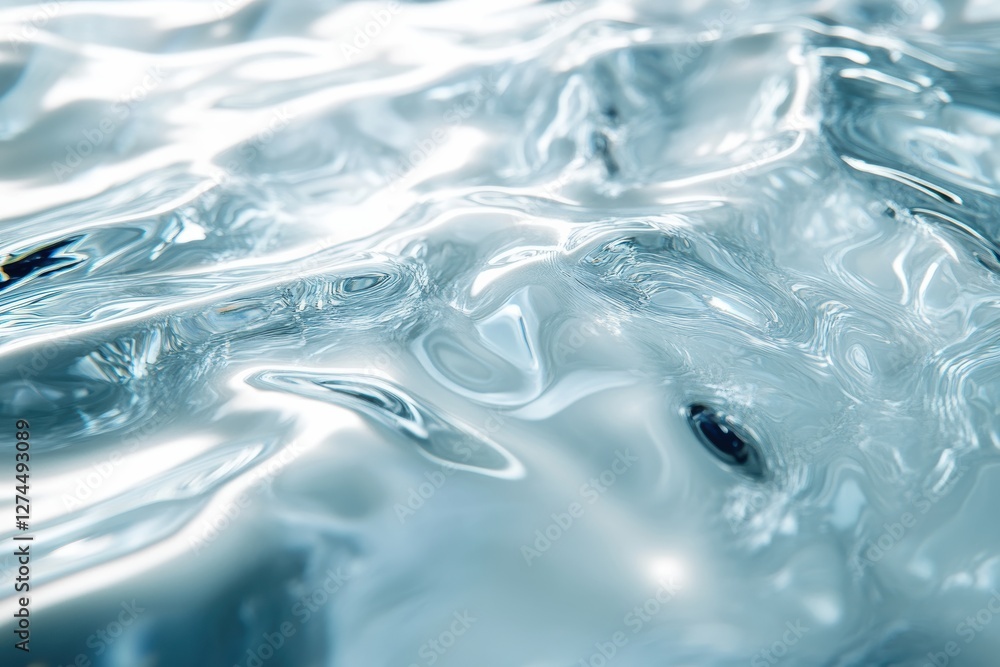 Poster Metallic water surface reflecting light creating abstract pattern