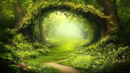 Enchanting Forest Path Leading Through Lush Greenery