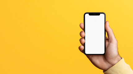 hand holding smart phone with blank screen