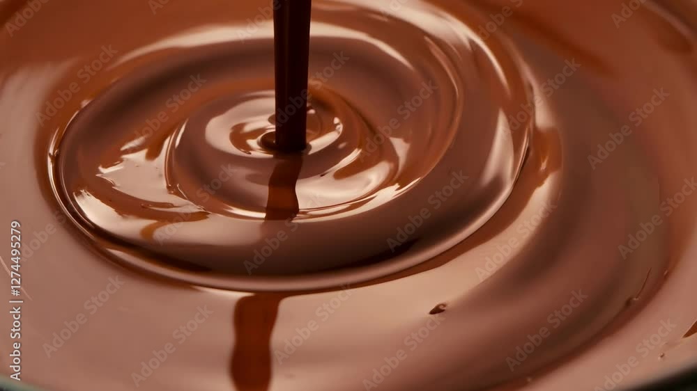 Poster a rich chocolate mixture flows smoothly in a bowl, showing the melting process as it transforms into