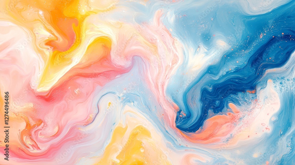 Poster abstract colorful flowing paint, blending into a seamless and mesmerizing pattern