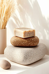 Natural Soap Bar Display on Decorative Stones