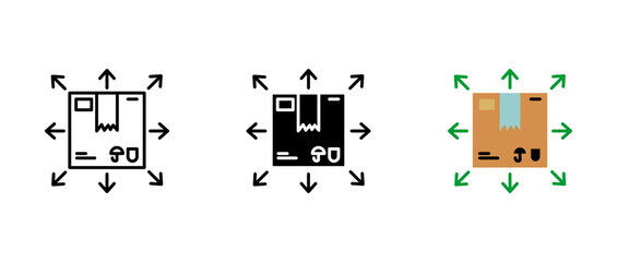 Package distribution icon. Shipping and logistics sign. Parcel transport symbol. Supply chain pictogram. E commerce warehouse illustration. Export and import concept.