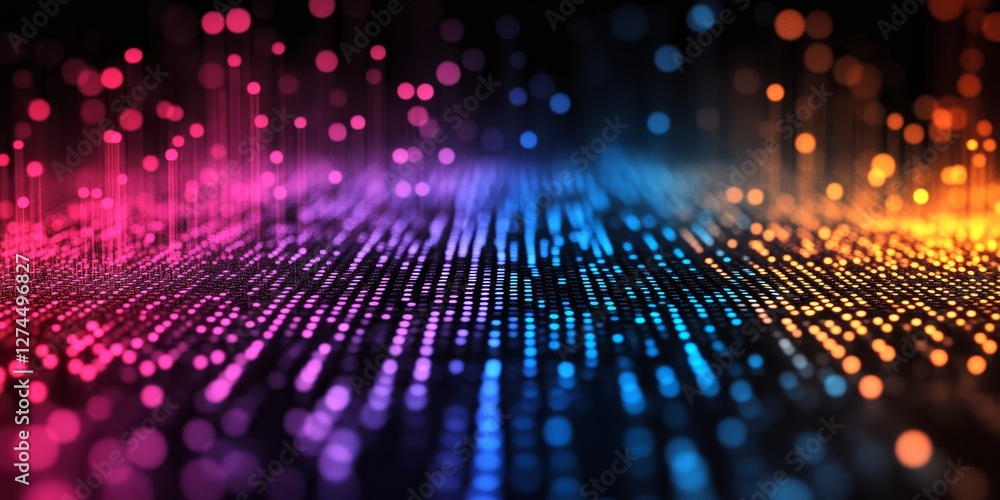Poster abstract colorful digital data stream, representing a vibrant, dynamic flow of information and conne