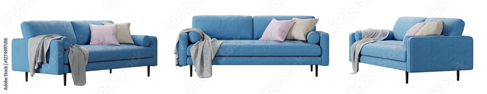 Poster sofa set isolated on transparent background. 3d render. 3d illustration.