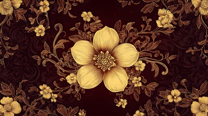 A floral pattern featuring a prominent flower and intricate designs on a rich background.