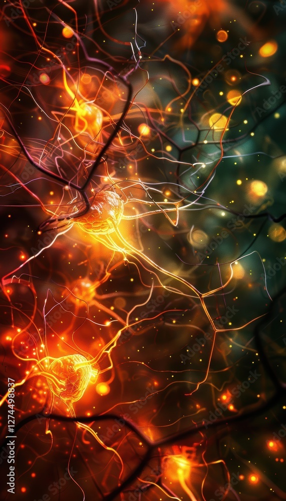 Poster abstract neural circuit art in warm tones representing emotional intelligence and processing