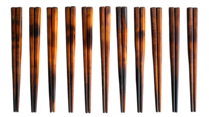 Ten Pairs Dark Brown Chopsticks Asian Tableware Set, Elegant Sushi Dining for Home Themes, isolated on transparent background.