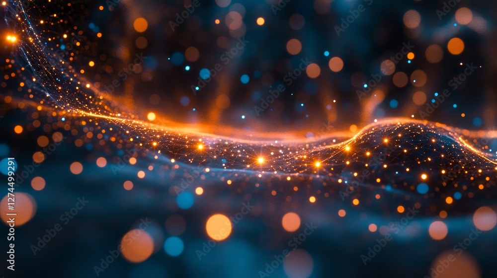 Poster abstract digital particles flow representing the network of connections and technology