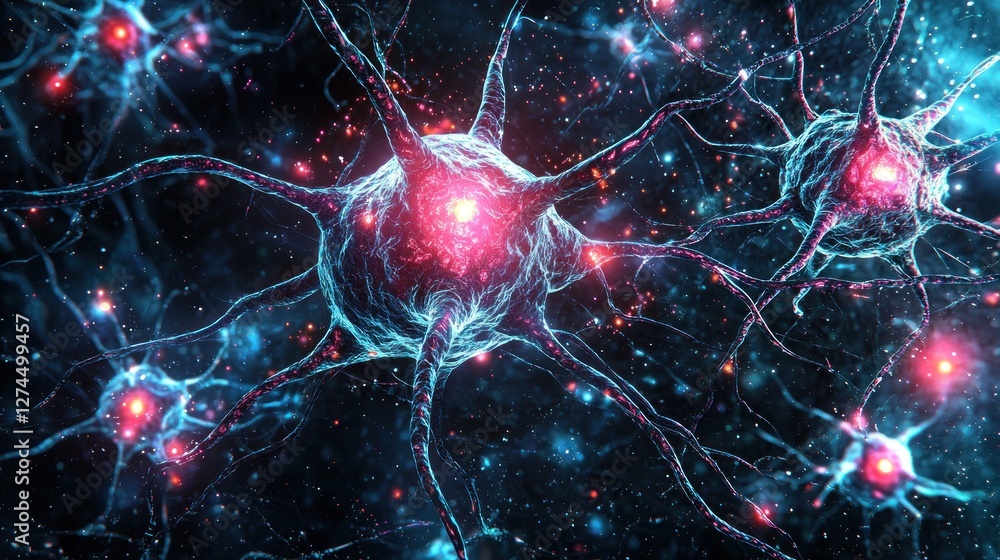 Poster microscopic view of neuron network: intricate neural connections