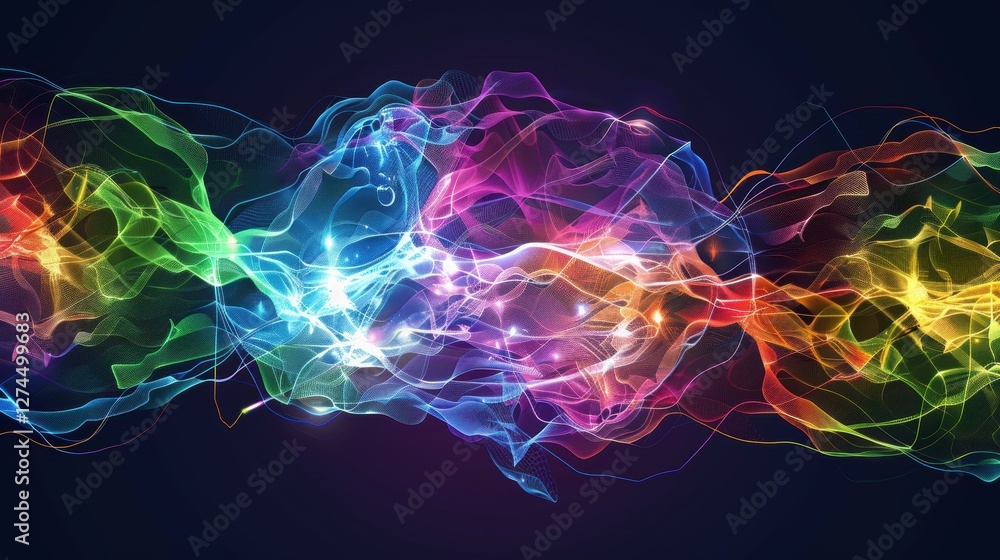 Poster vibrant abstract brainwave patterns illustrating neural stimulation and growth