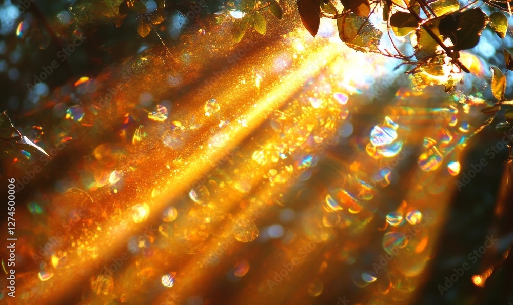 Aufkleber sunlight streams through tree leaves, creating a beautiful bokeh effect and a warm, inviting atmosph