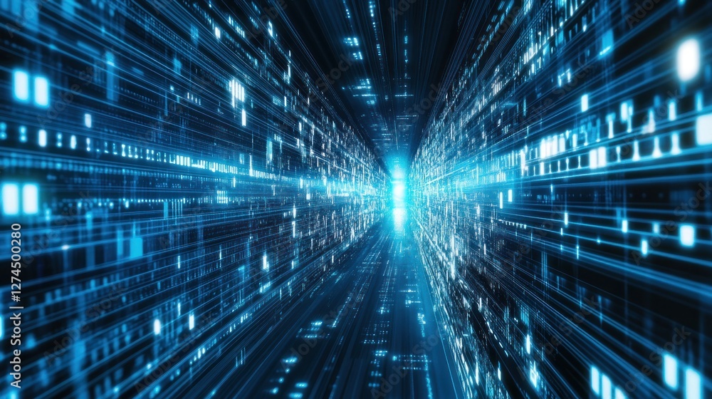Poster futuristic data stream with glowing lines and depth