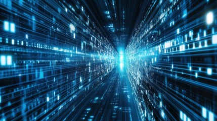 Futuristic data stream with glowing lines and depth