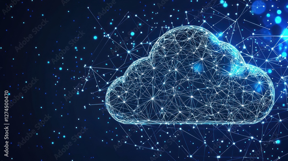 Poster digital cloud network: abstract visualization of global connectivity and data transfer