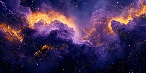 Fototapeta premium a mesmerizing space nebula with vibrant colors of purple and orange, reminiscent of a cosmic painting. The image captures the beauty and mystery of the universe