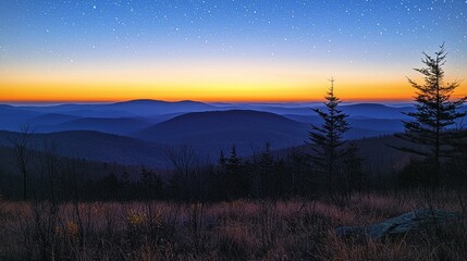 Obraz premium Mountain Sunset Sky Stars Landscape View