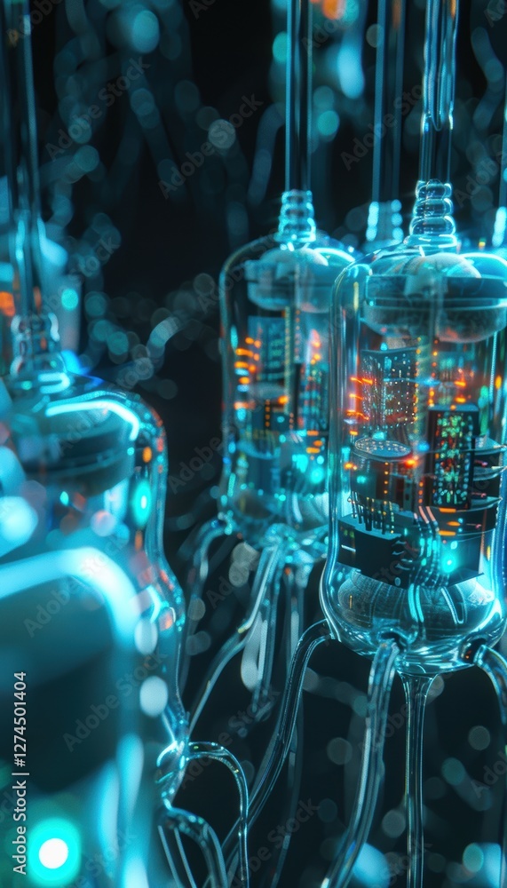 Poster advanced ai neural integration with glowing fiber optic connections for futuristic technology concep