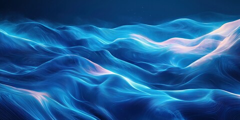 Obraz premium Flowing blue energy waves with subtle light reflections, perfect as a high-tech digital wallpaper