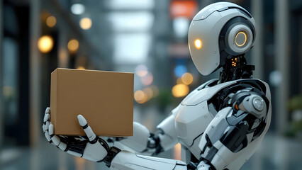 Fototapeta premium Cyborg holding a box