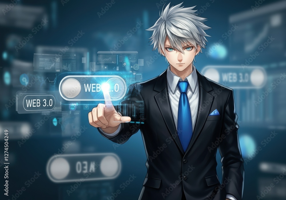 Aufkleber businessman interacting with digital interface representing web 3.0 technology