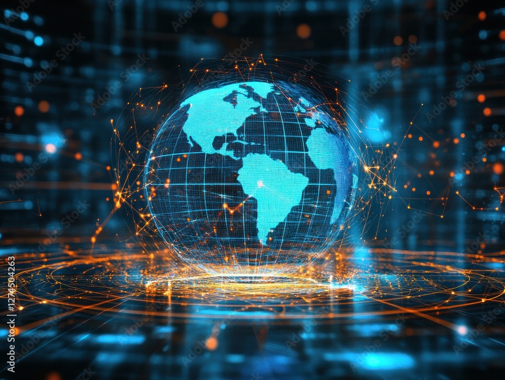 Poster digital globe with network connections and data flow