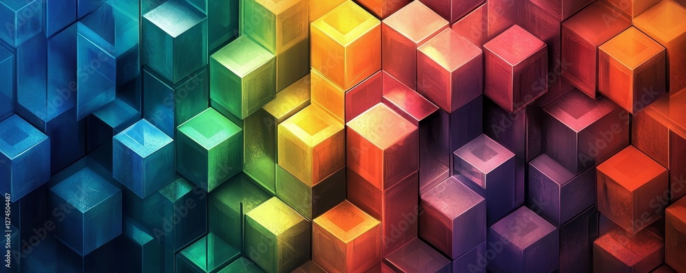Aufkleber an abstract and colorful background of cubes in different colors creates a modern and vibrant effect