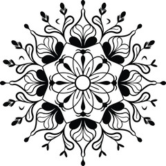 Floral Mandala Vector Design | Intricate Flower Pattern | Black and White Decorative Ornament